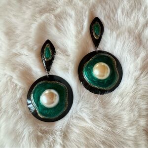 Elegant Green and Black Statement Earrings